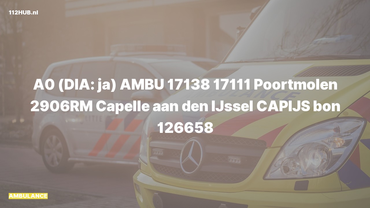 Deelafbeelding voor Ambulance met spoed naar de Poortmolen in Capelle aan den IJssel.