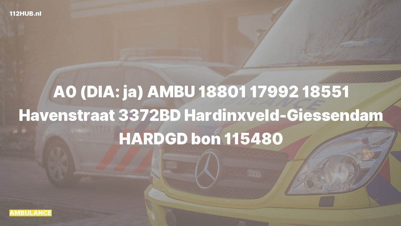 Deelafbeelding voor Ambulance met spoed naar de Havenstraat in Hardinxveld-Giessendam.