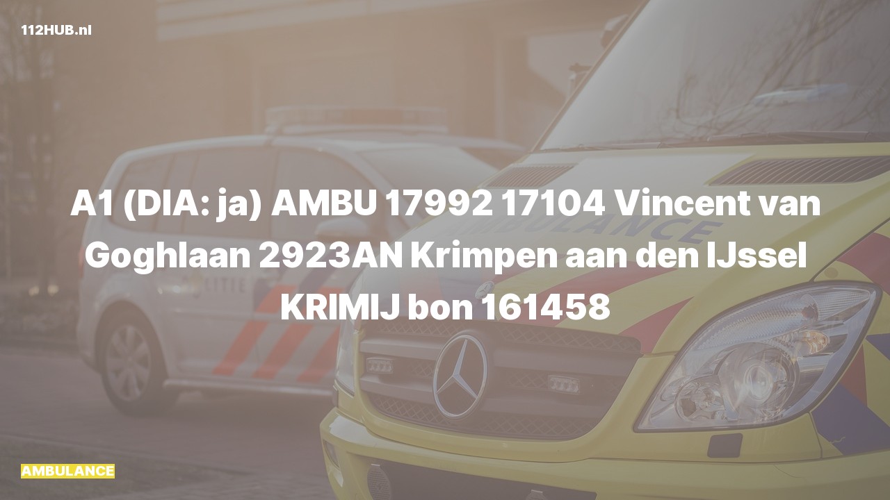 Deelafbeelding voor De ambulance is met spoed uitgerukt naar de Vincent van Goghlaan in Krimpen aan den IJssel