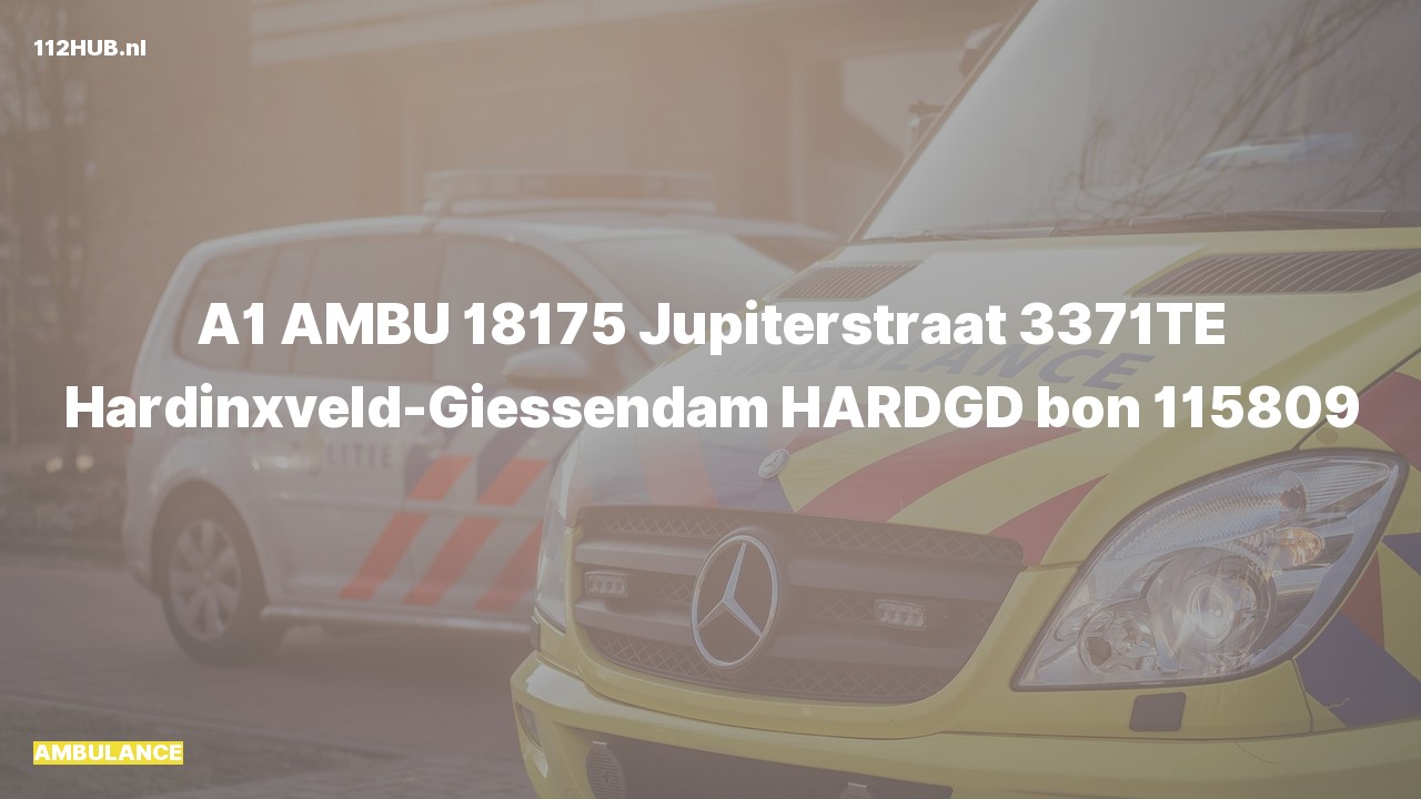 Deelafbeelding voor Ambulance met spoed naar de Jupiterstraat in Hardinxveld-Giessendam.