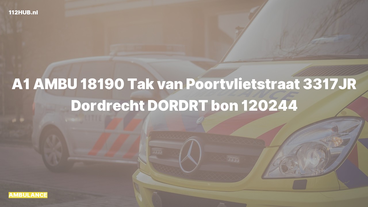 Deelafbeelding voor Ambulance met spoed naar de Tak van Poortvlietstraat in Dordrecht.