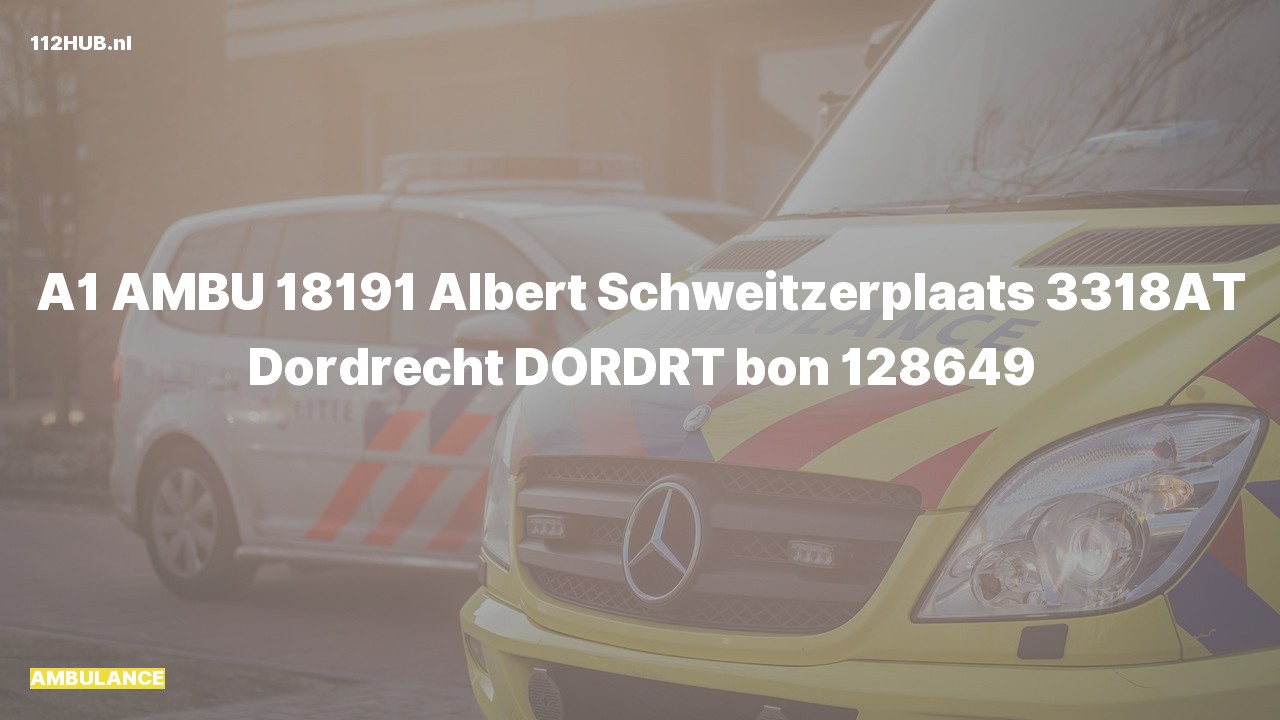 Deelafbeelding voor Ambulance met spoed naar de Albert Schweitzerplaats in Dordrecht.