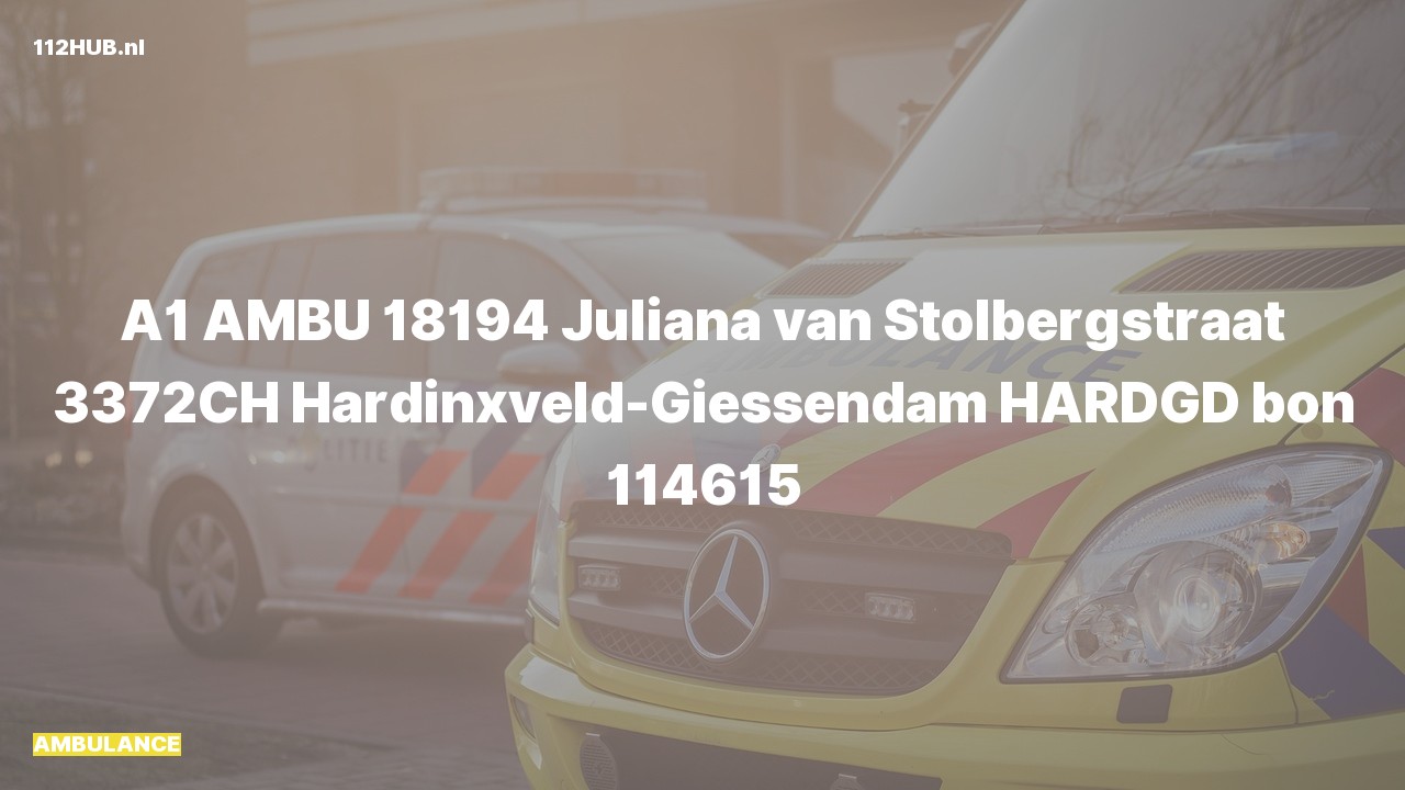 Deelafbeelding voor Ambulance met spoed naar de Juliana van Stolbergstraat in Hardinxveld-Giessendam.