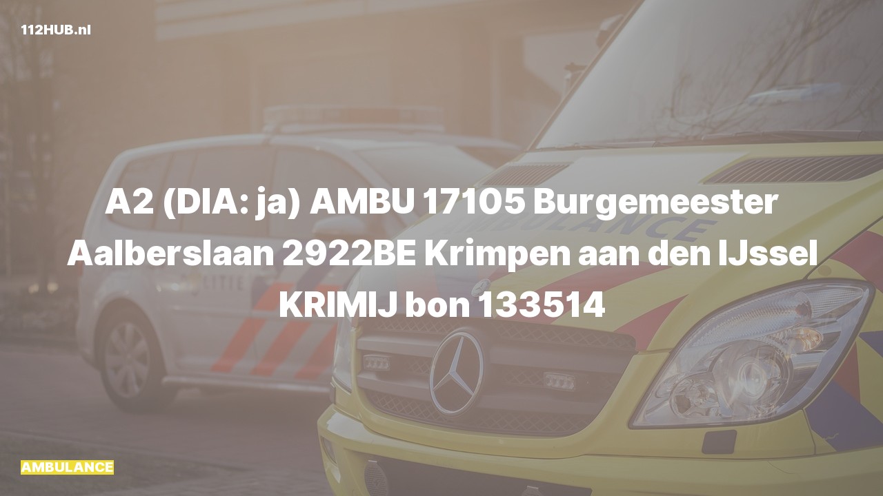 Deelafbeelding voor Ambulance met gepaste spoed naar de Burgemeester Aalberslaan in Krimpen aan den IJssel.