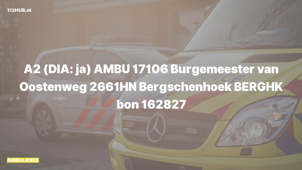 Deelafbeelding voor De ambulance is met gepaste spoed uitgerukt naar de Burgemeester van Oostenweg in Bergschenhoek