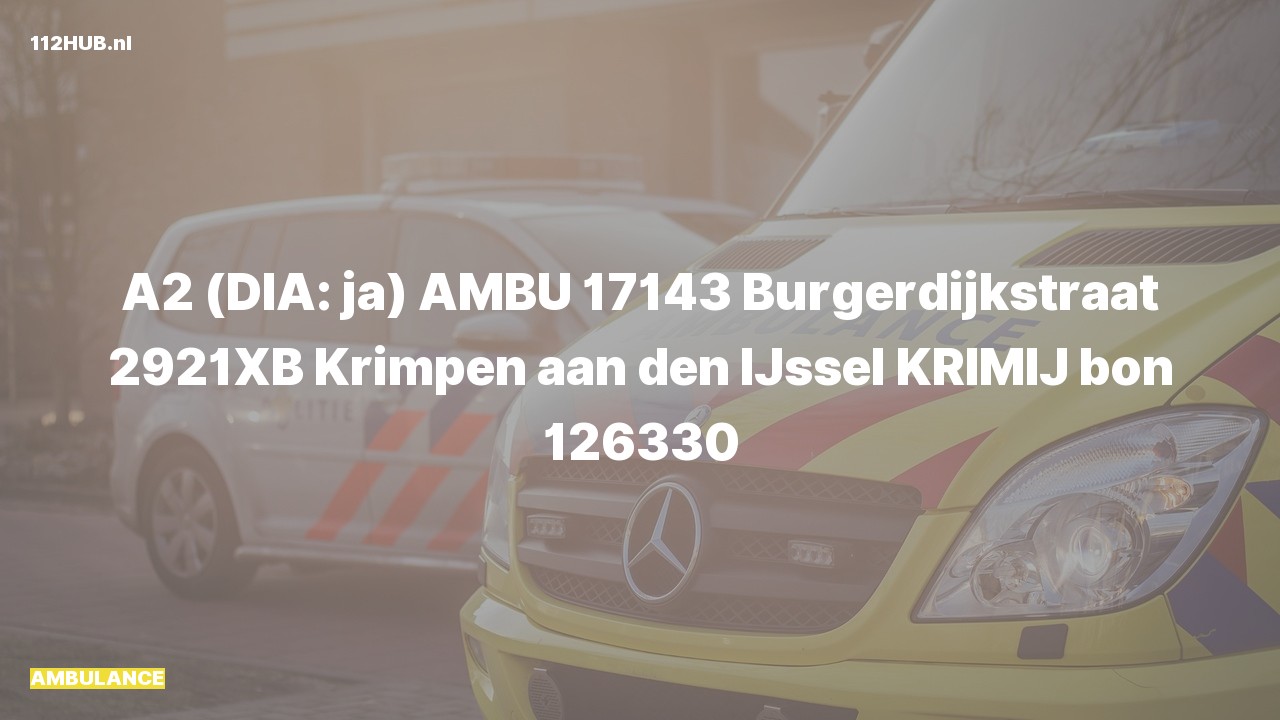 Deelafbeelding voor Ambulance met gepaste spoed naar de Burgerdijkstraat in Krimpen aan den IJssel.