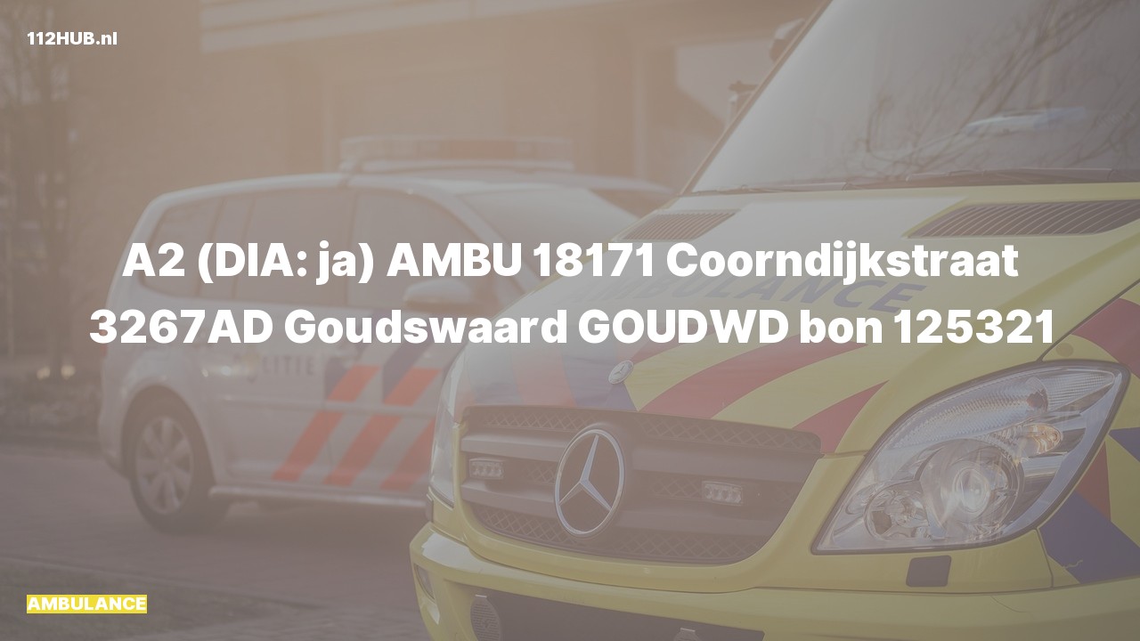 Deelafbeelding voor Ambulance met gepaste spoed naar de Coorndijkstraat in Goudswaard.