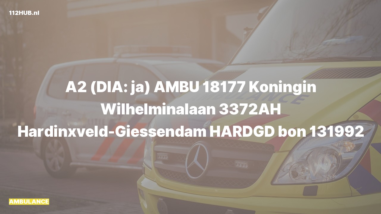 Deelafbeelding voor Ambulance met gepaste spoed naar de Koningin Wilhelminalaan in Hardinxveld-Giessendam.