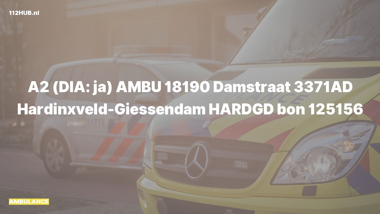 Deelafbeelding voor Ambulance met gepaste spoed naar de Damstraat in Hardinxveld-Giessendam.