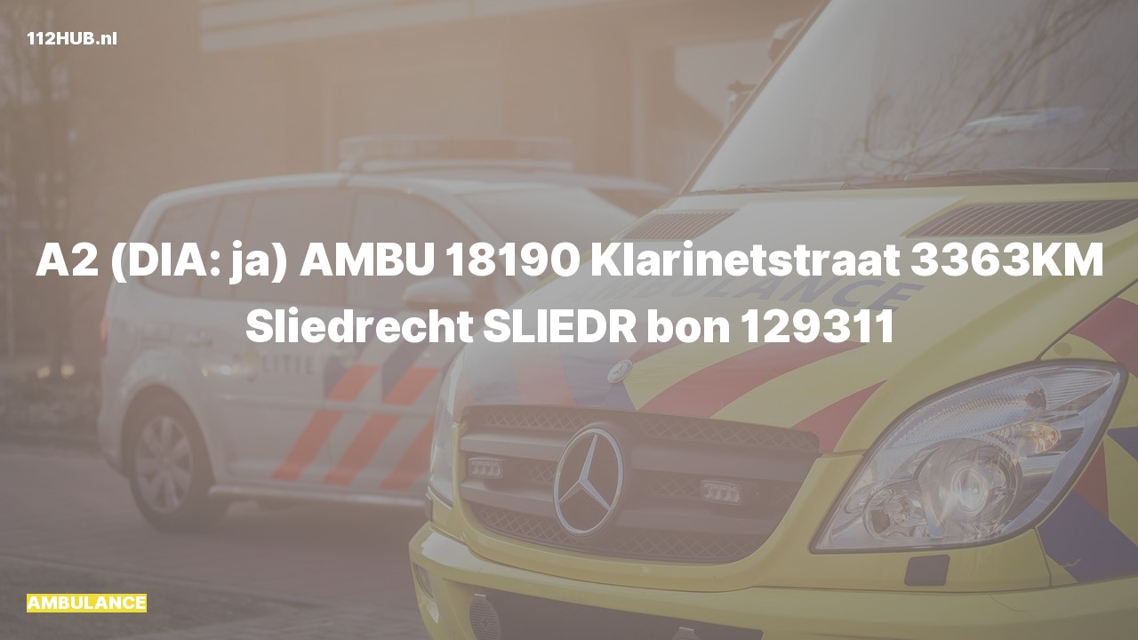 Deelafbeelding voor Ambulance met gepaste spoed naar de Klarinetstraat in Sliedrecht.