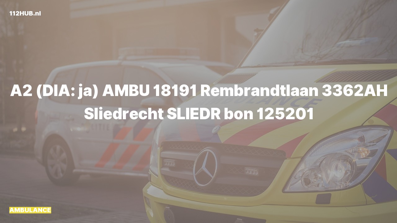 Deelafbeelding voor Ambulance met gepaste spoed naar de Rembrandtlaan in Sliedrecht.