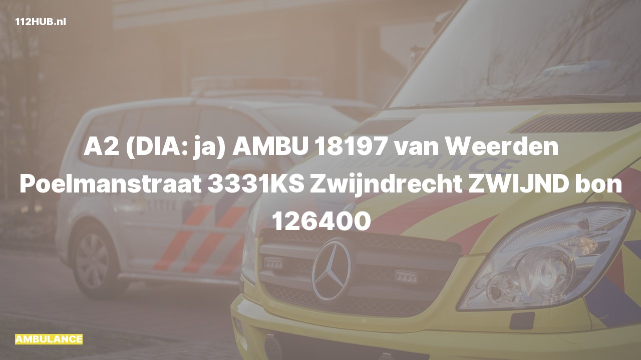 Deelafbeelding voor Ambulance met gepaste spoed naar de van Weerden Poelmanstraat in Zwijndrecht.