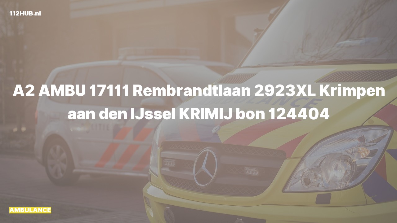 Deelafbeelding voor Ambulance met gepaste spoed naar de Rembrandtlaan in Krimpen aan den IJssel.