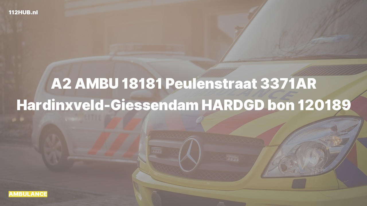Deelafbeelding voor Ambulance met gepaste spoed naar de Peulenstraat in Hardinxveld-Giessendam.