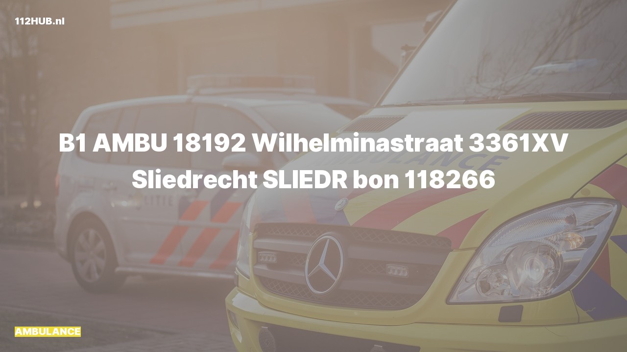 Deelafbeelding voor Ambulance met gepaste spoed naar de Wilhelminastraat in Sliedrecht.
