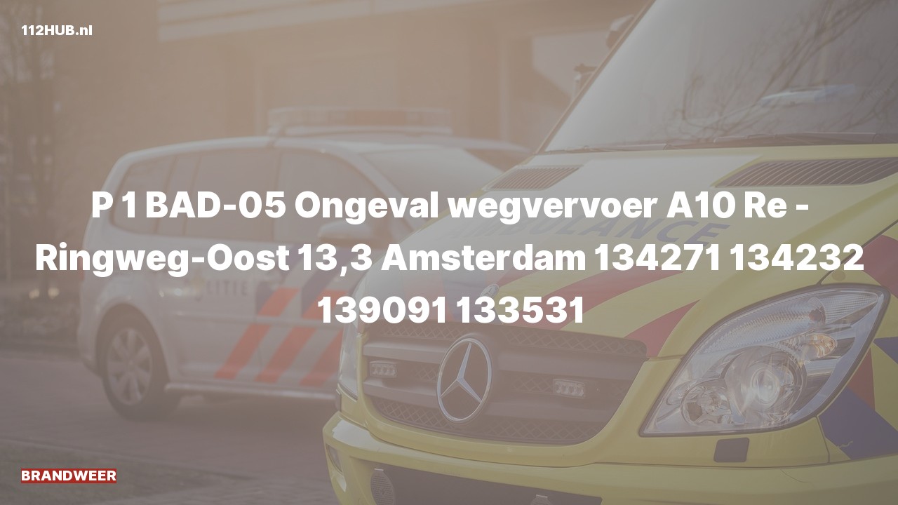Deelafbeelding voor De brandweer is met spoed uitgerukt voor een verkeersongeval op de A10 bij hectometerpaaltje 13.3