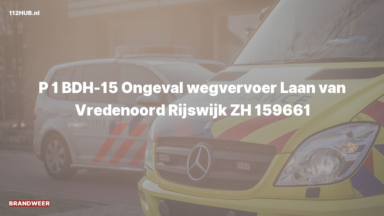 Deelafbeelding voor Brandweer met spoed voor verkeersongeval naar de Laan van Vredenoord in Rijswijk.