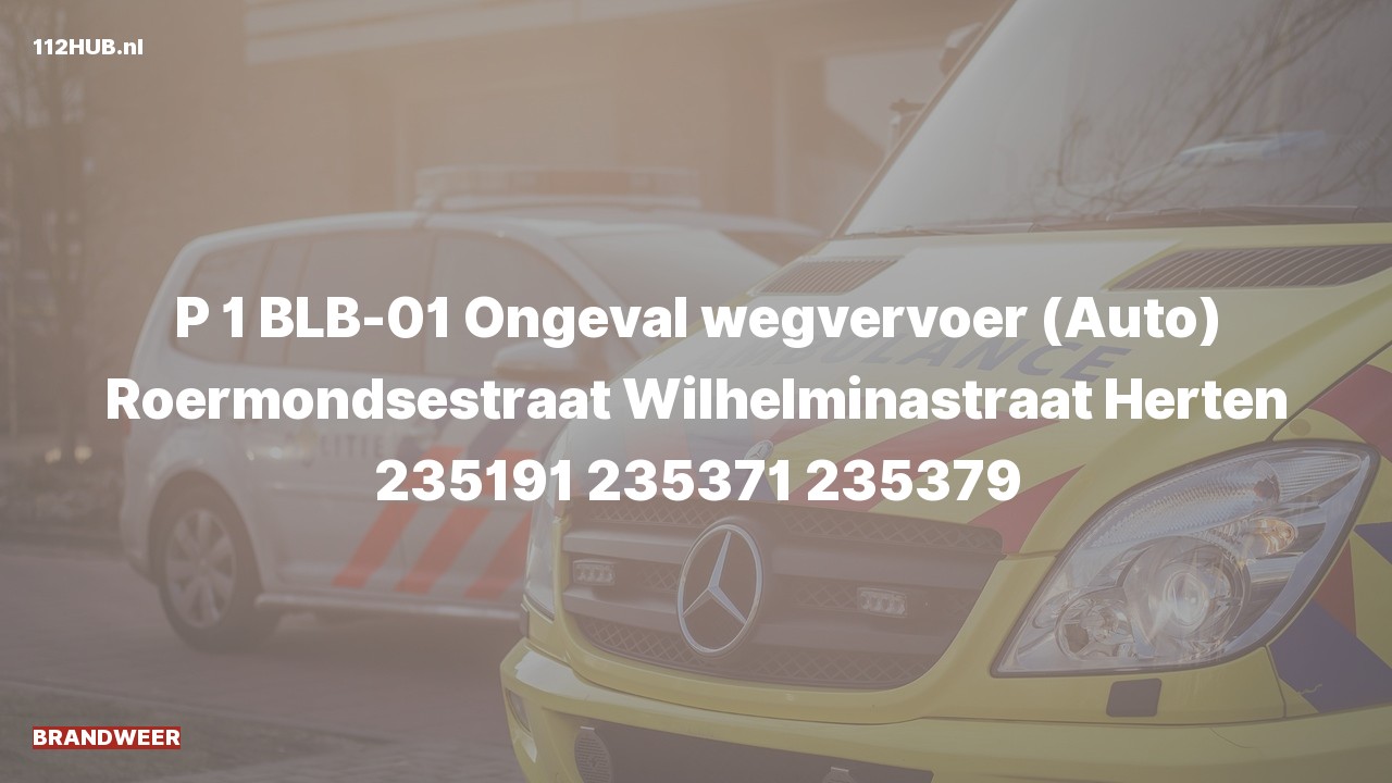Deelafbeelding voor Brandweer met spoed voor verkeersongeval naar de Wilhelminastraat in Herten.