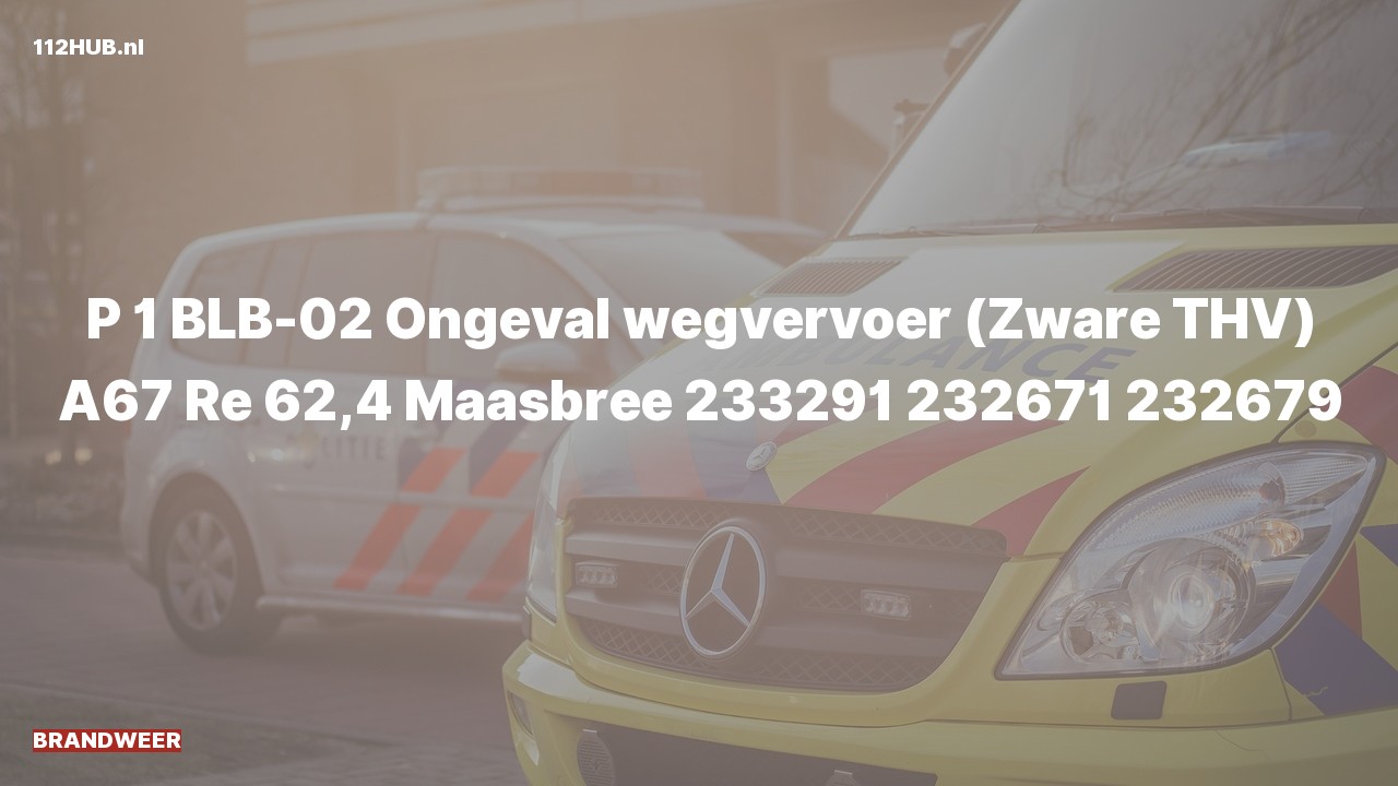 Deelafbeelding voor Brandweer met spoed voor verkeersongeval op de A67 bij hectometerpaaltje 62.4.