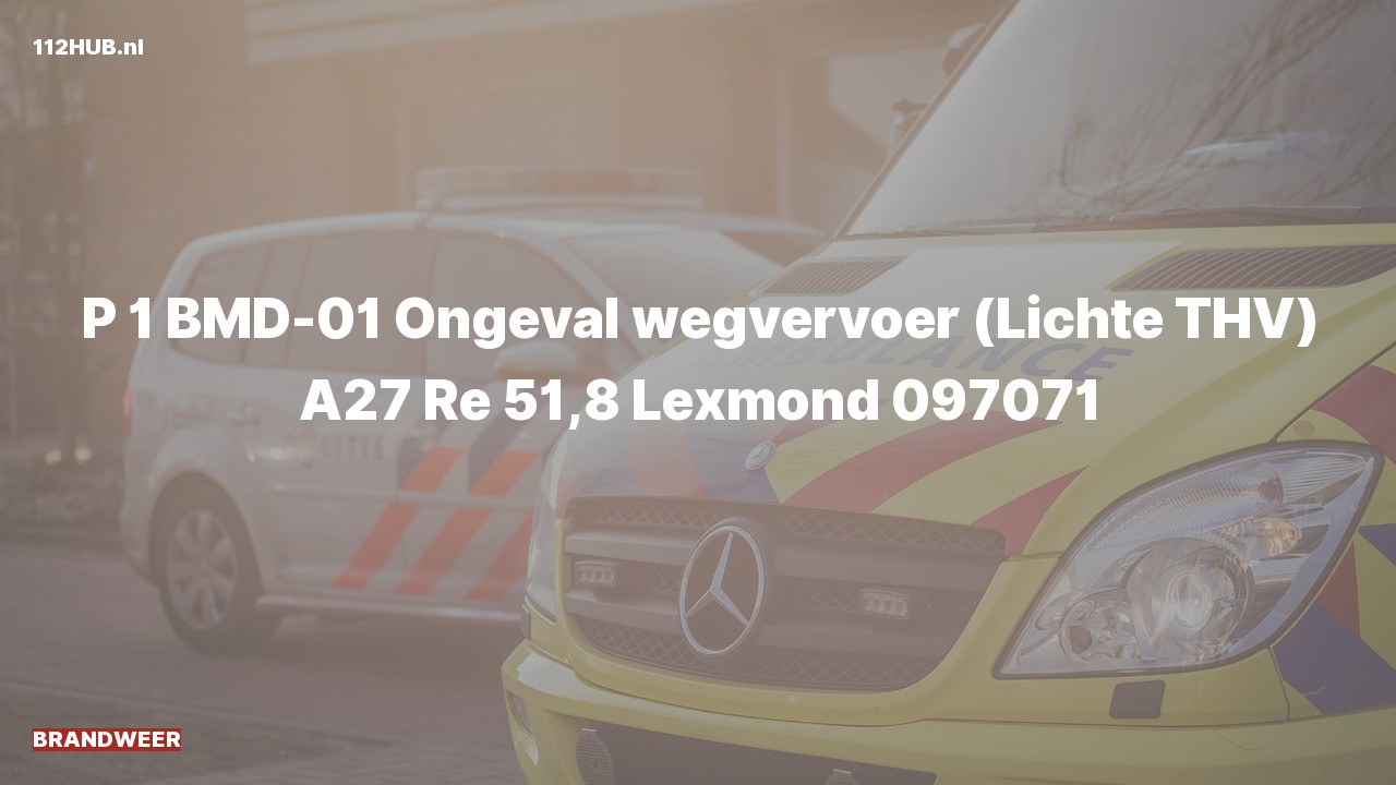 Deelafbeelding voor Brandweer met spoed voor verkeersongeval op de A27 bij hectometerpaaltje 51.8.