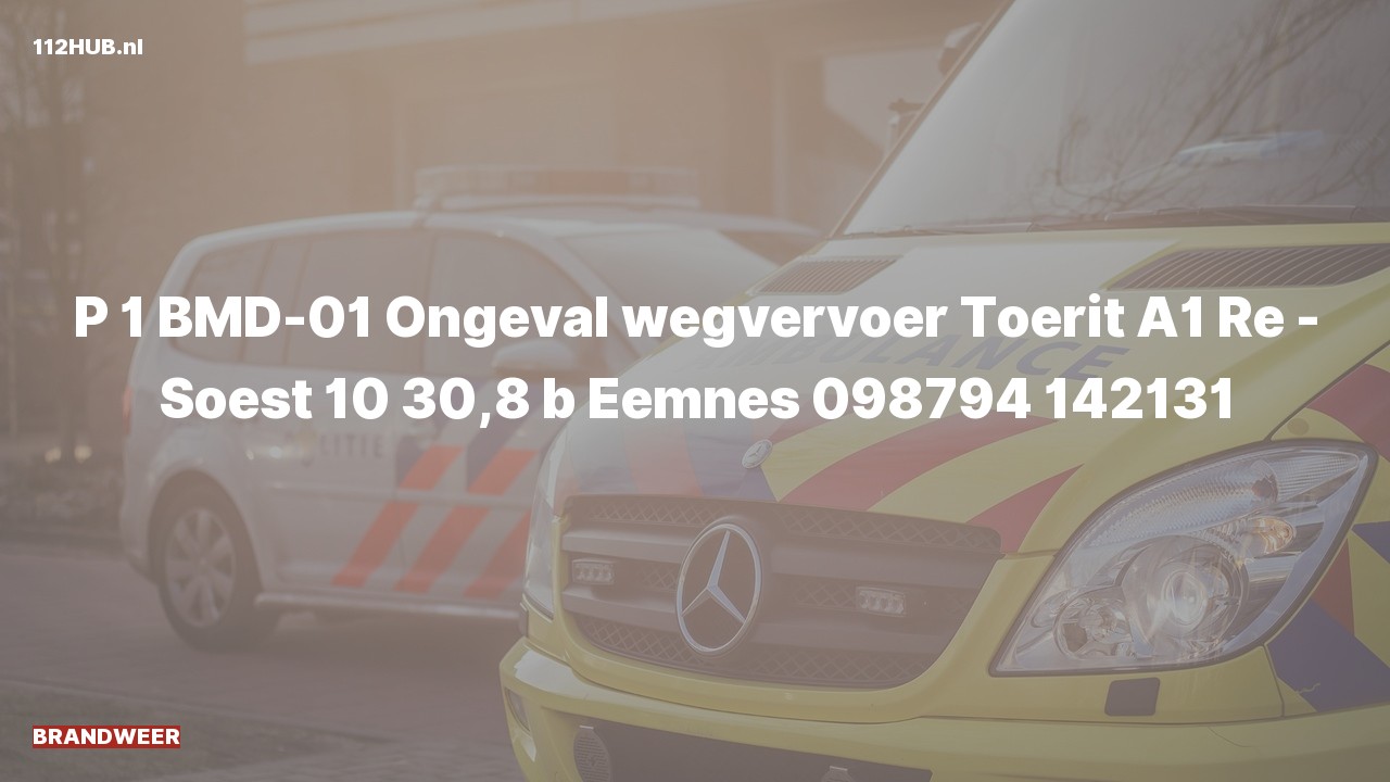 Deelafbeelding voor De brandweer is met spoed uitgerukt voor een verkeersongeval op de A1 bij hectometerpaaltje 30.8