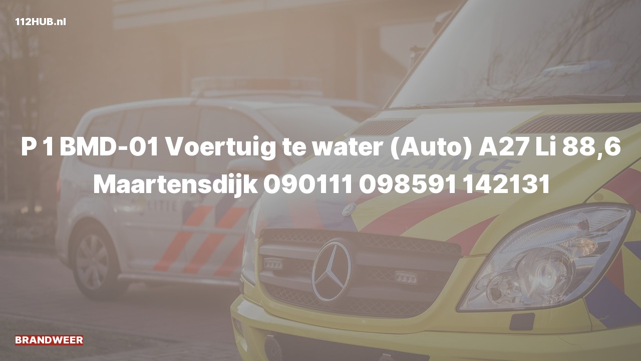 Deelafbeelding voor De brandweer is met spoed uitgerukt voor een persoon te water op de A27 bij hectometerpaaltje 88.6