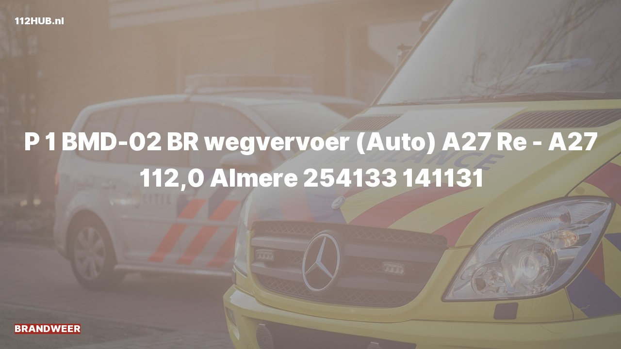 Deelafbeelding voor Brandweer met spoed op de A27 bij hectometerpaaltje 112.