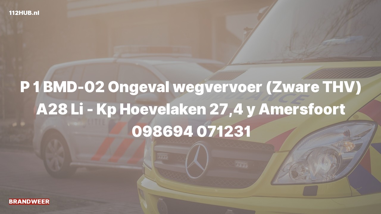 Deelafbeelding voor Brandweer met spoed voor verkeersongeval op de A28 bij hectometerpaaltje 27.4.