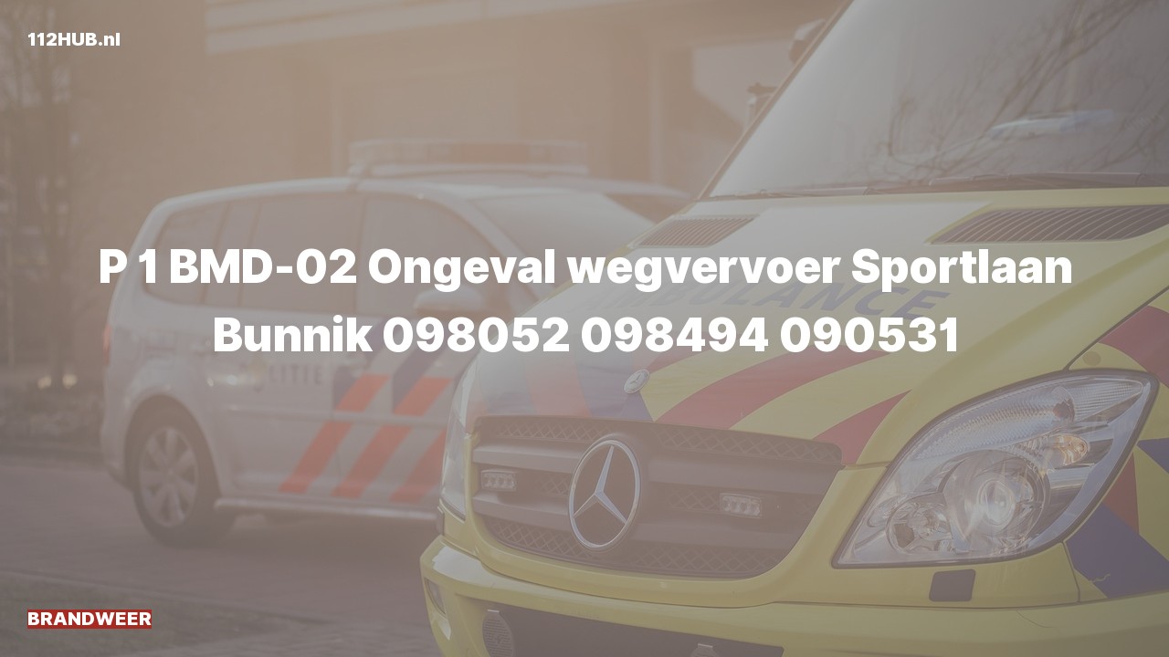 Deelafbeelding voor Brandweer met spoed voor verkeersongeval naar de Sportlaan in Bunnik.