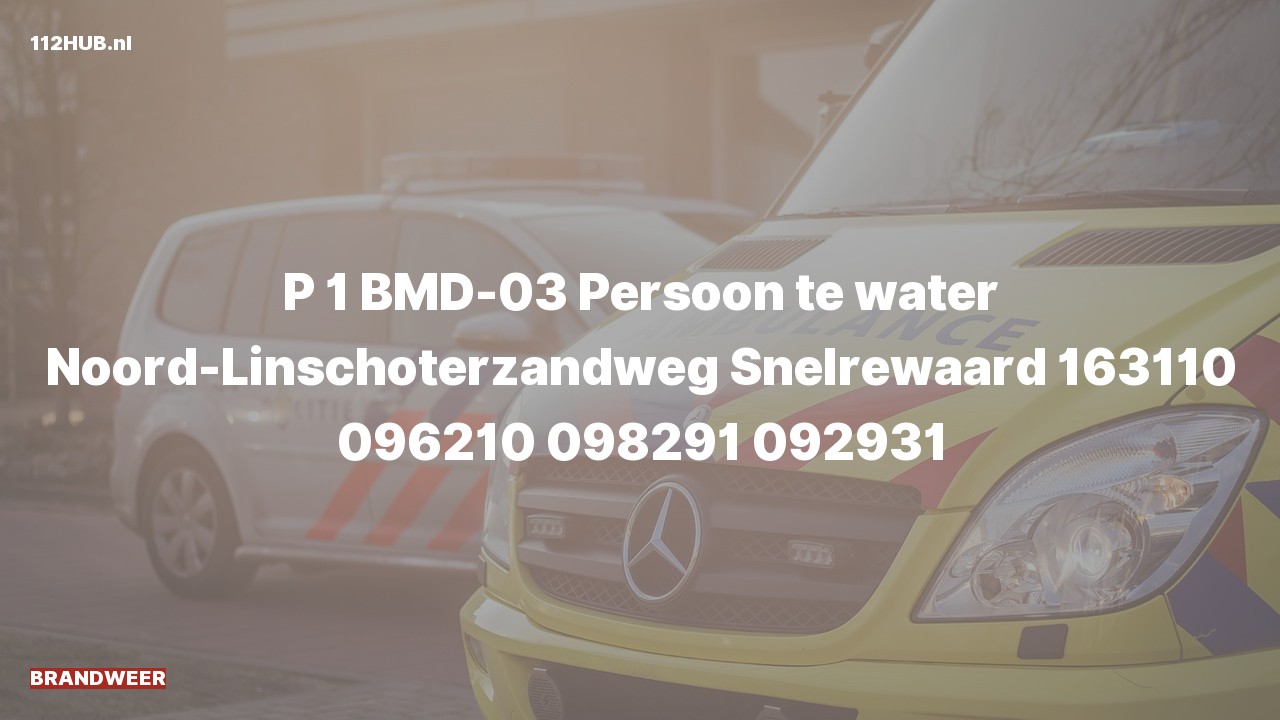 Deelafbeelding voor De brandweer is met spoed uitgerukt voor een persoon te water naar de Noord-Linschoterzandweg in Snelrewaard