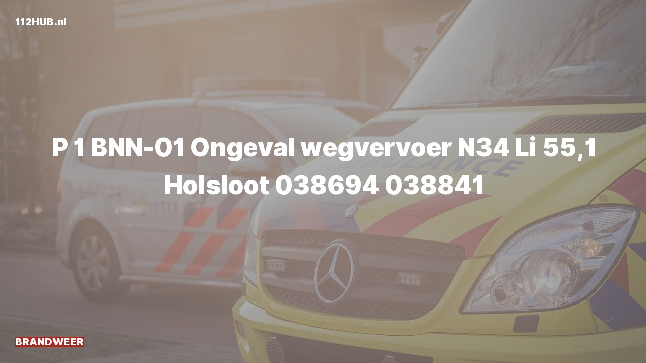 Deelafbeelding voor Brandweer met spoed voor verkeersongeval op de N34 bij hectometerpaaltje 55.1.