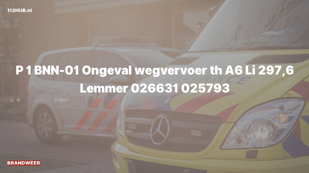 Deelafbeelding voor De brandweer is met spoed uitgerukt voor een verkeersongeval op de A6 bij hectometerpaaltje 297.6