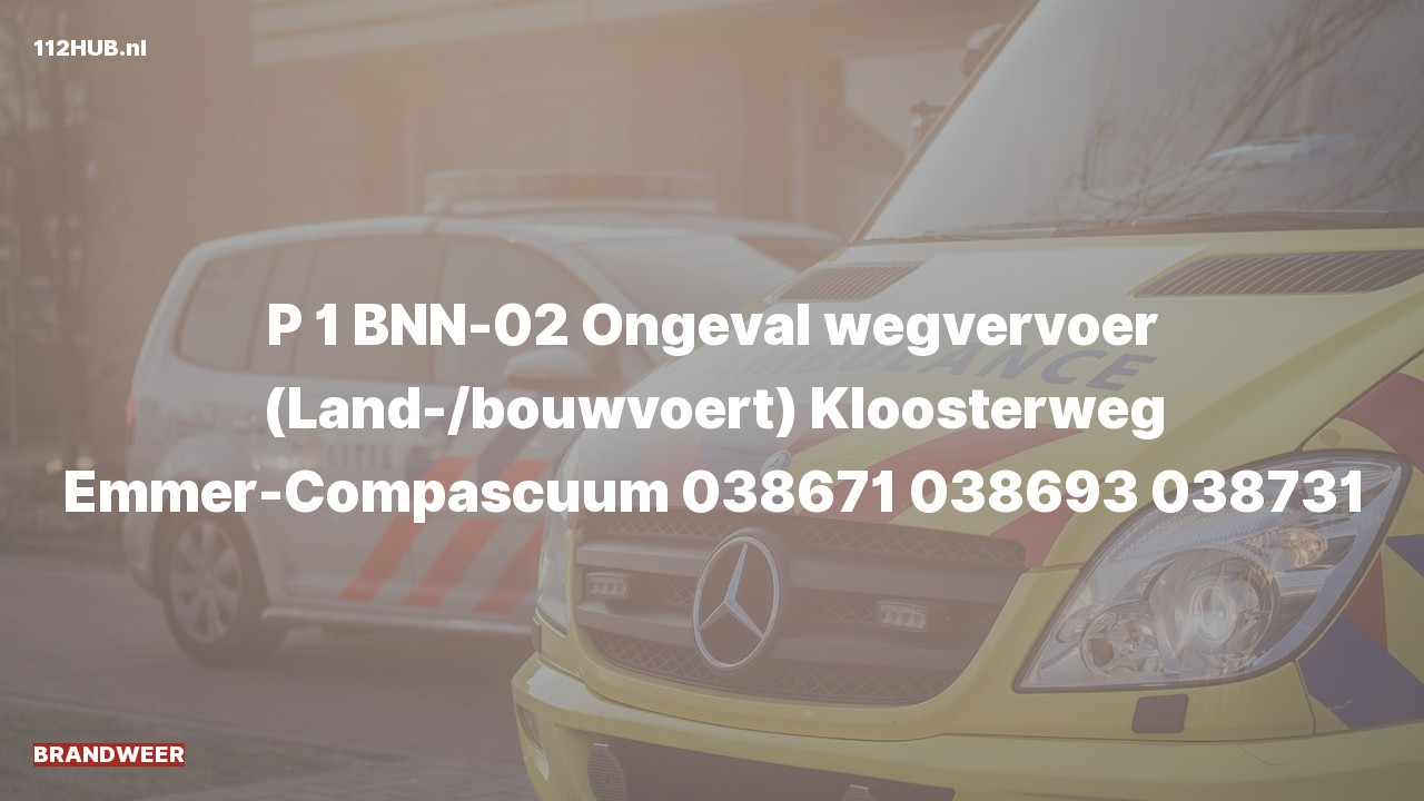Deelafbeelding voor De brandweer is met spoed uitgerukt voor een verkeersongeval naar de Kloosterweg in Emmer-Compascuum