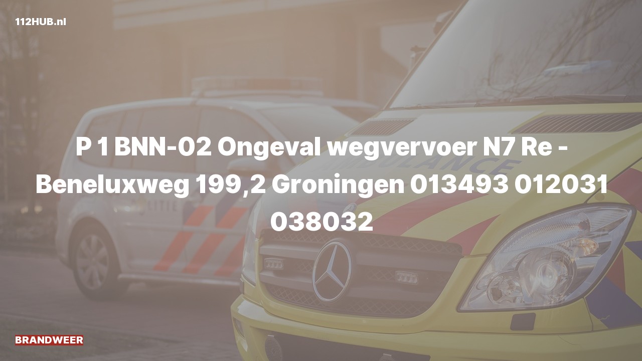 Deelafbeelding voor Brandweer met spoed voor verkeersongeval op de N7 bij hectometerpaaltje 199.2.