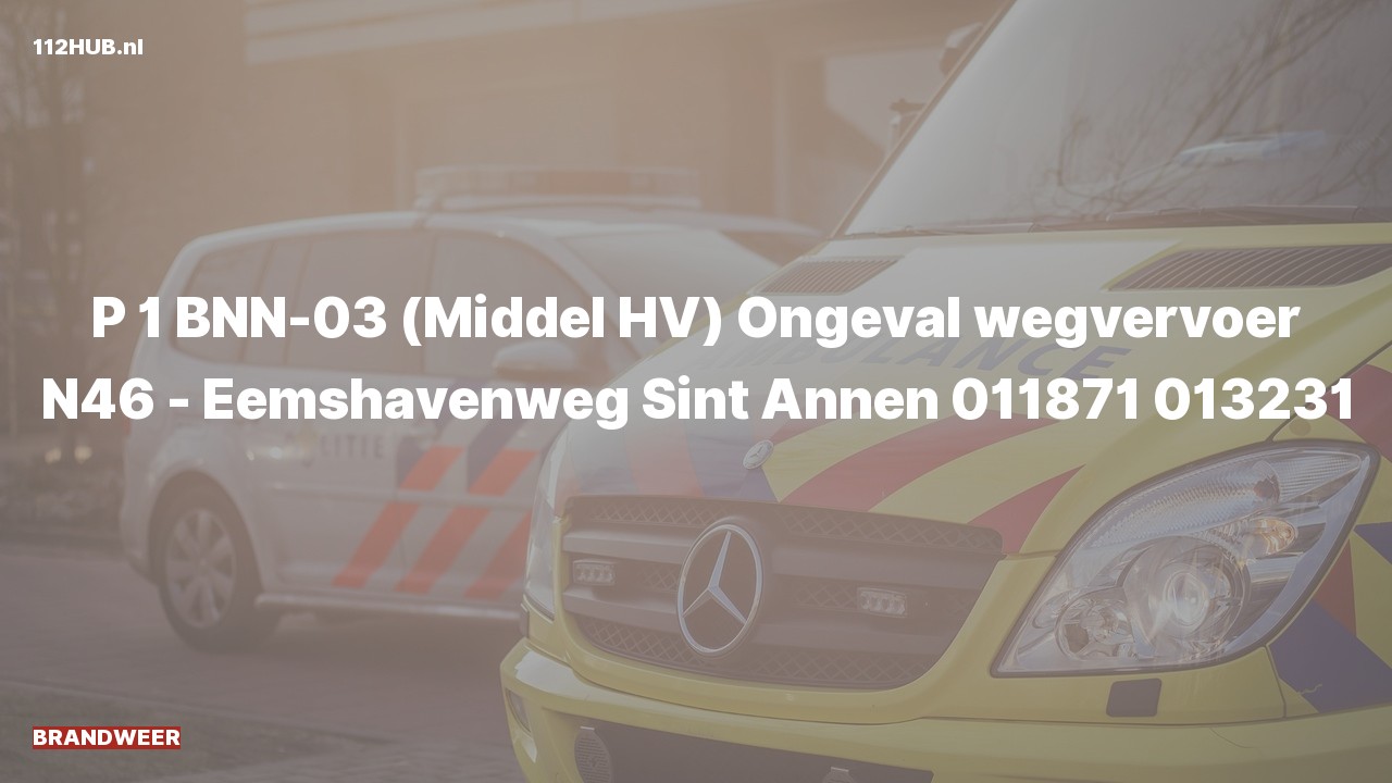 Deelafbeelding voor De brandweer is met spoed uitgerukt voor een verkeersongeval naar de Eemshavenweg in Sint Annen
