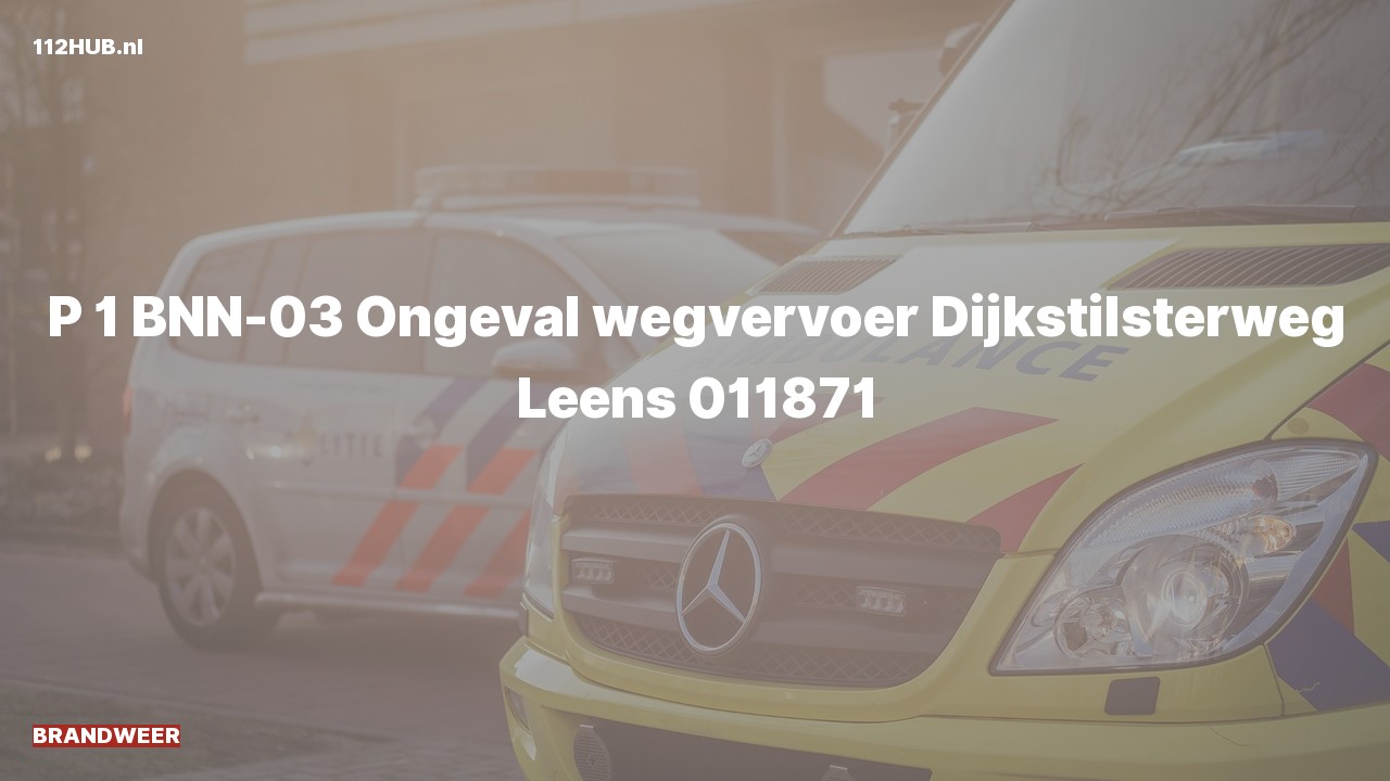 Deelafbeelding voor Brandweer met spoed voor verkeersongeval naar de Dijkstilsterweg in Leens.