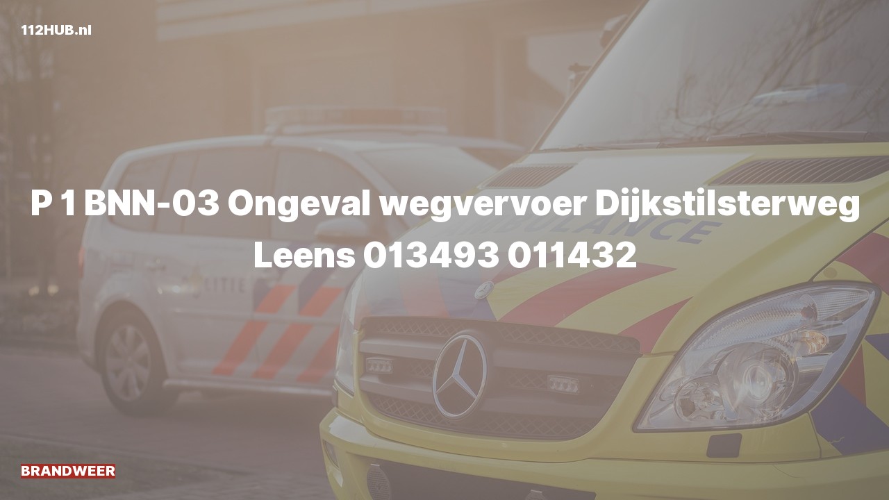 Deelafbeelding voor Brandweer met spoed voor verkeersongeval naar de Dijkstilsterweg in Leens.