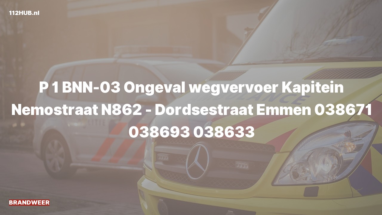 Deelafbeelding voor Brandweer met spoed voor verkeersongeval naar de Kapitein Nemostraat in Emmen.