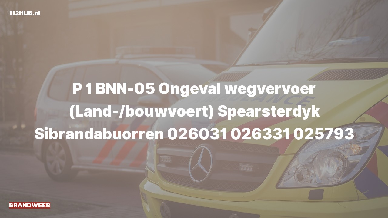 Deelafbeelding voor Brandweer met spoed voor verkeersongeval naar de Spearsterdyk in Sibrandabuorren.