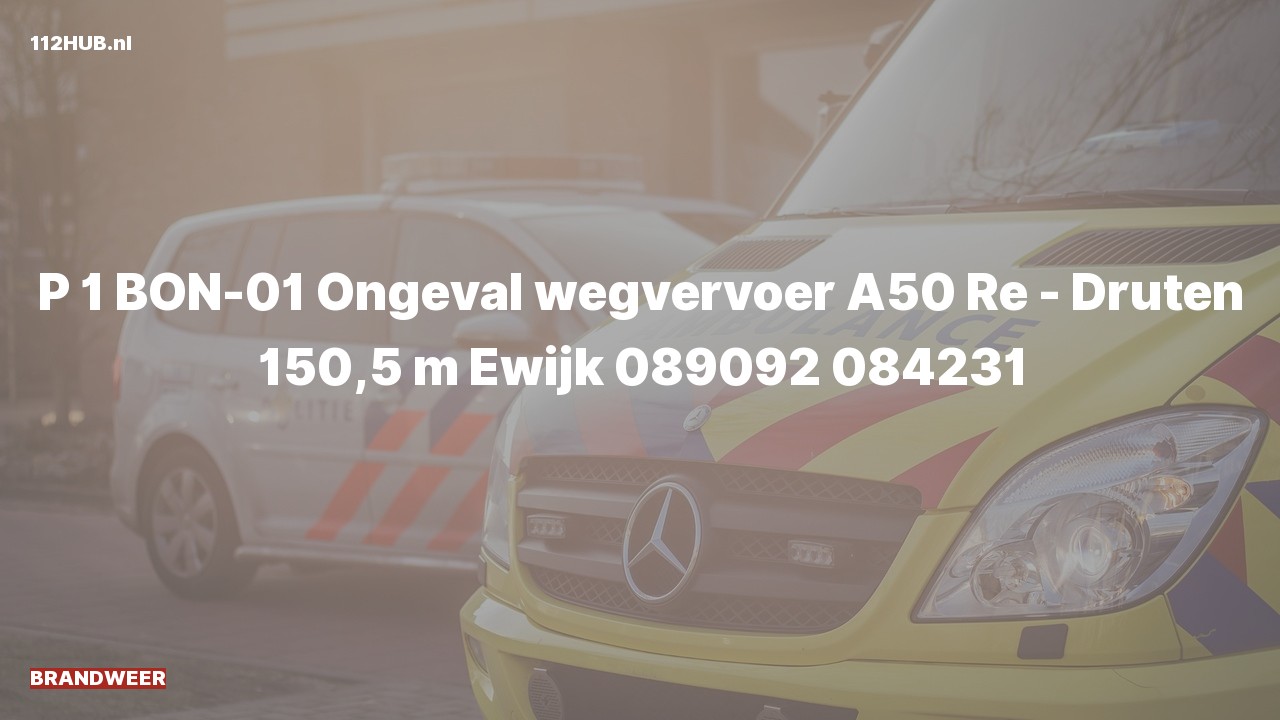 Deelafbeelding voor Brandweer met spoed voor verkeersongeval op de A50 bij hectometerpaaltje 150.5.