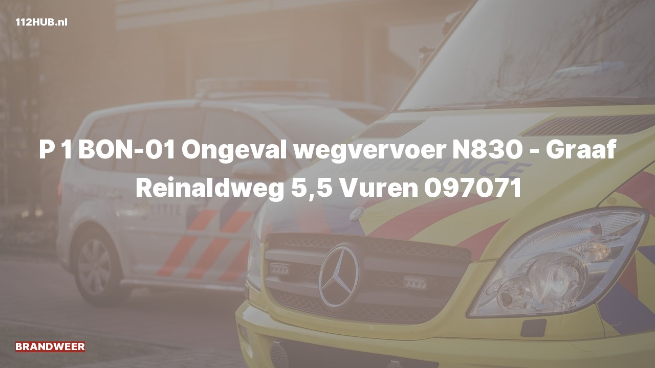 Deelafbeelding voor Brandweer met spoed voor verkeersongeval op de N830 bij hectometerpaaltje 5.5.