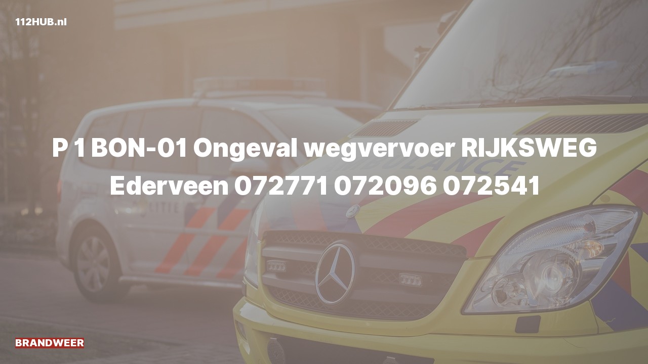 Deelafbeelding voor Brandweer met spoed voor verkeersongeval naar de Rijksweg in Ederveen.
