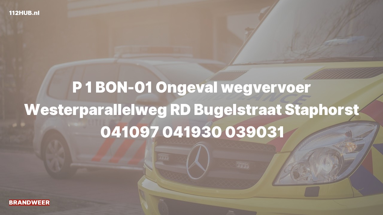Deelafbeelding voor Brandweer met spoed voor verkeersongeval naar de Westerparallelweg in Staphorst.