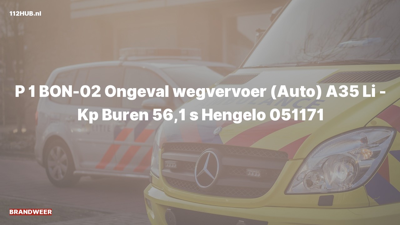 Deelafbeelding voor Brandweer met spoed voor verkeersongeval op de A35 bij hectometerpaaltje 56.1.