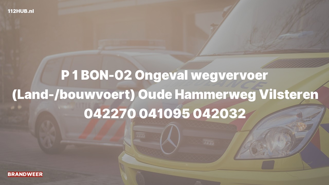 Deelafbeelding voor Brandweer met spoed voor verkeersongeval naar de Oude Hammerweg in Vilsteren.