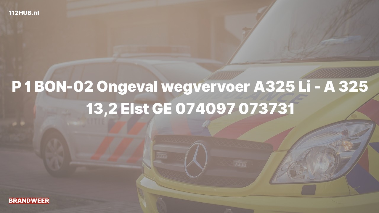 Deelafbeelding voor Brandweer met spoed voor verkeersongeval op de A325 bij hectometerpaaltje 13.2.
