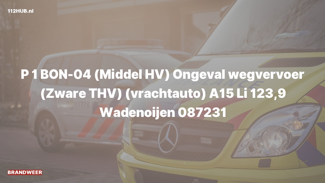 Deelafbeelding voor Brandweer met spoed voor verkeersongeval op de A15 bij hectometerpaaltje 123.9.