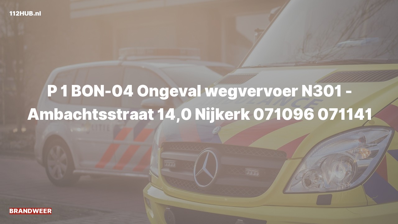 Deelafbeelding voor Brandweer met spoed voor verkeersongeval op de N301 bij hectometerpaaltje 14.