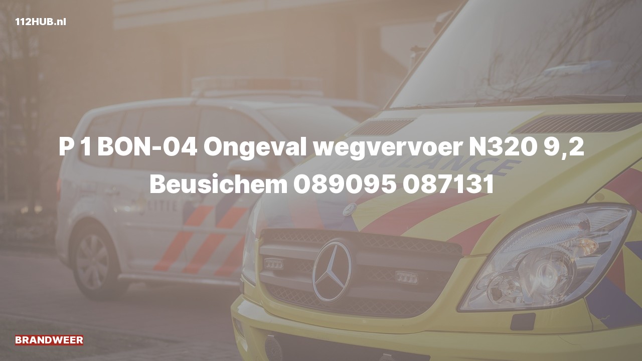 Deelafbeelding voor Brandweer met spoed voor verkeersongeval op de N320 bij hectometerpaaltje 9.2.