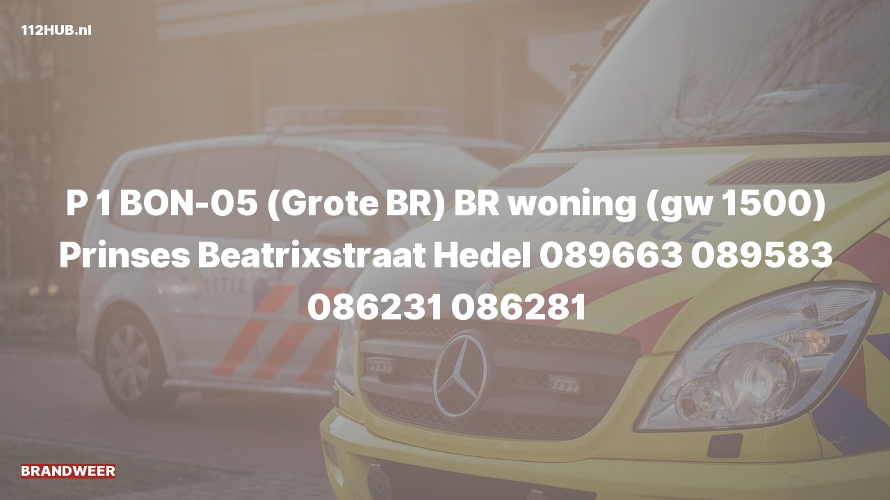 Deelafbeelding voor Brandweer met spoed voor brand in woning naar de Prinses Beatrixstraat in Hedel.